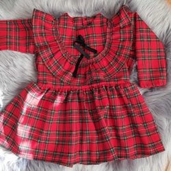 Červené kárované dievčenské šaty s mašličkou