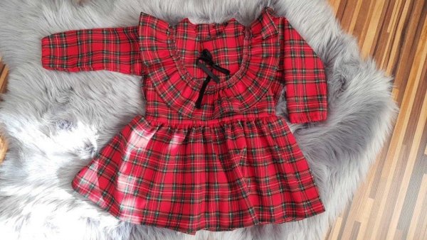 Dievčenské šaty kárované s mašličkou červené