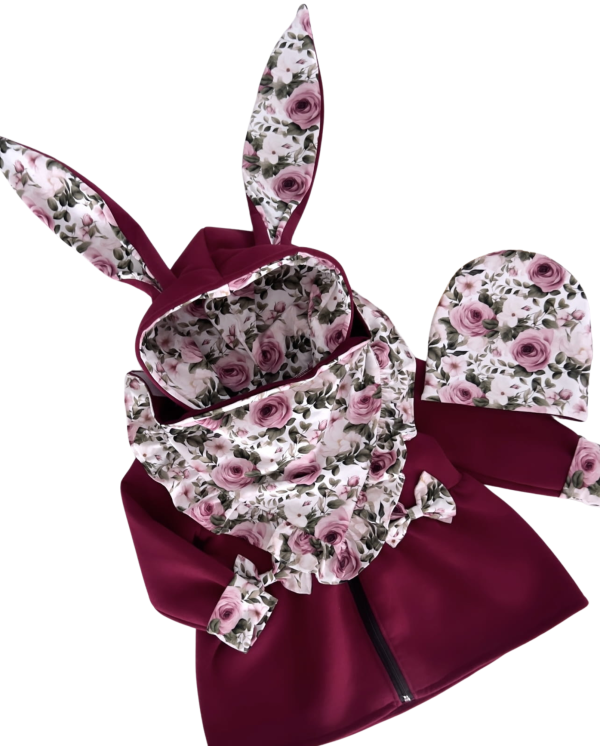 Dievčenská bunda prechodná vínová so vzorom DARK ROSE