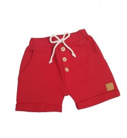 Krátke červené chlapčenské nohavice s gombíkmi a vreckami