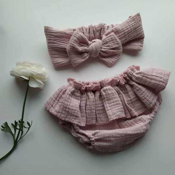 Dievčenské nohavice - bloomersy s čelenkou ružové