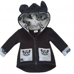 Chlapčenská čierna prechodná bunda so vzorom BEAR