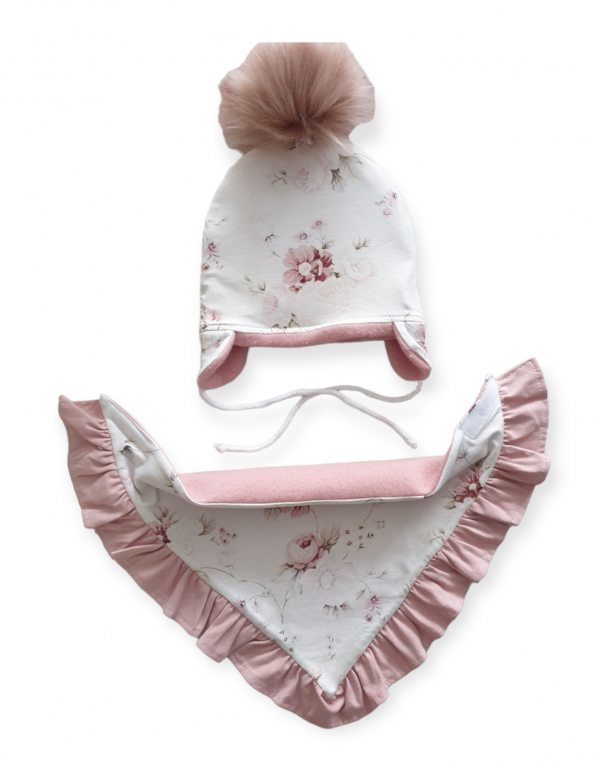 Detská čiapka, šatka a rukavice - dievčenský set zateplený kvet Ecri