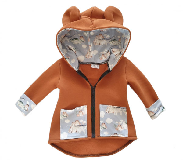 Chlapčenská prechodná bunda hnedá so vzorom DINOSAURUS